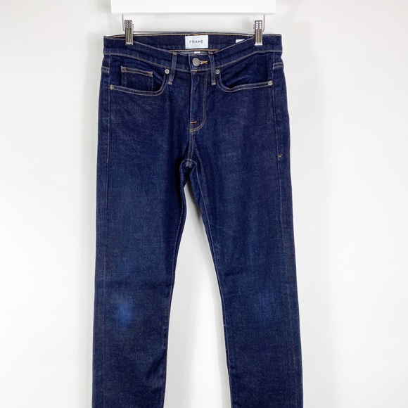 FRAME Dark Denim L'Homme Slim Straight Leg Jeans Men Size 30. - Picture 10 of 10